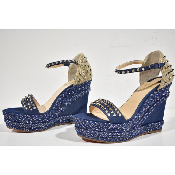 Christian Louboutin Madmonica 120 Blue Denim Platform Wedge Sandal Heel Pump 40 - Picture 9 of 12